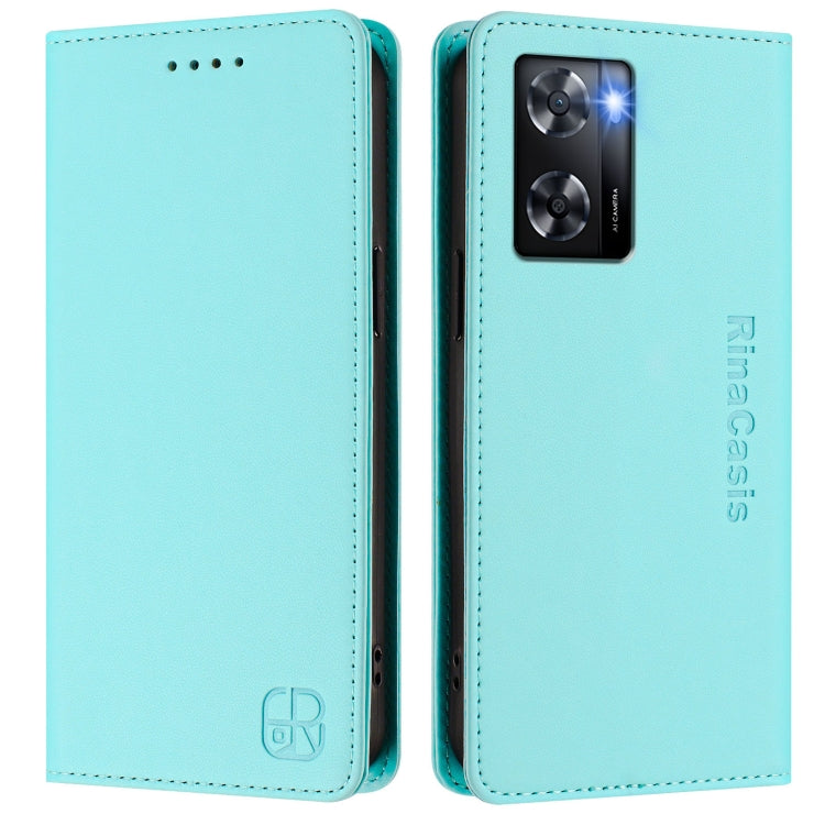 For OPPO A57 4G / A77 4G RC01 Dual-Folded Magnetic Suction RFID Leather Phone Case