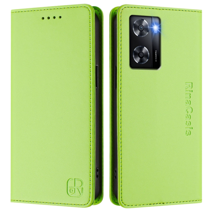 For OPPO A57 4G / A77 4G RC01 Dual-Folded Magnetic Suction RFID Leather Phone Case