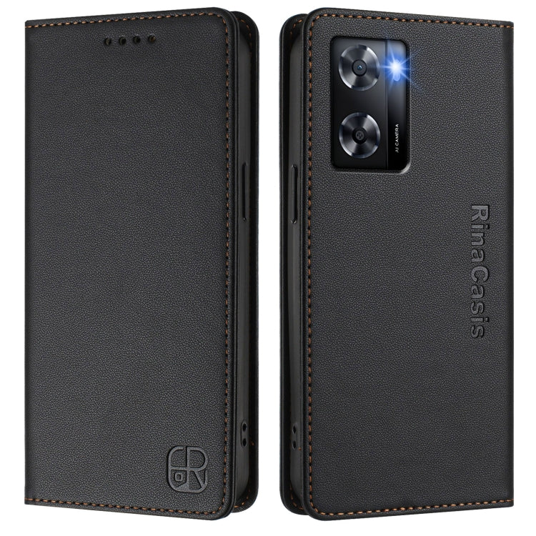 For OPPO A57 4G / A77 4G RC01 Dual-Folded Magnetic Suction RFID Leather Phone Case
