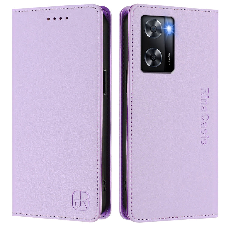 For OPPO A57 4G / A77 4G RC01 Dual-Folded Magnetic Suction RFID Leather Phone Case