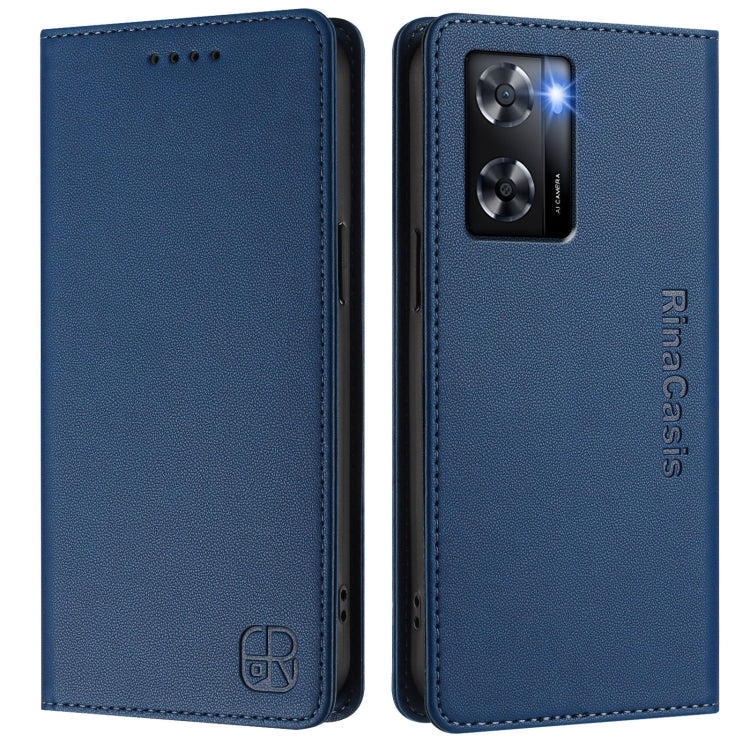 For OPPO A57 4G / A77 4G RC01 Dual-Folded Magnetic Suction RFID Leather Phone Case