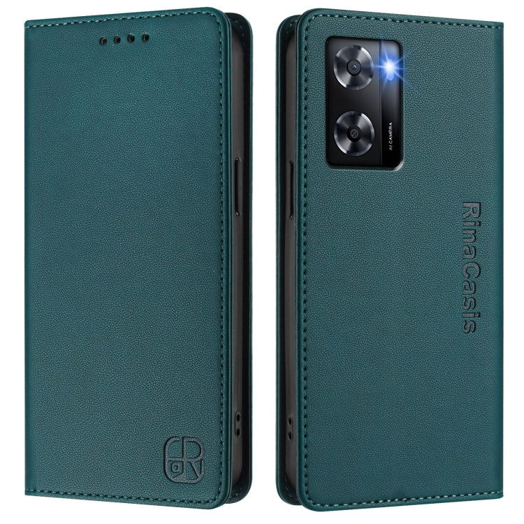 For OPPO A57 4G / A77 4G RC01 Dual-Folded Magnetic Suction RFID Leather Phone Case