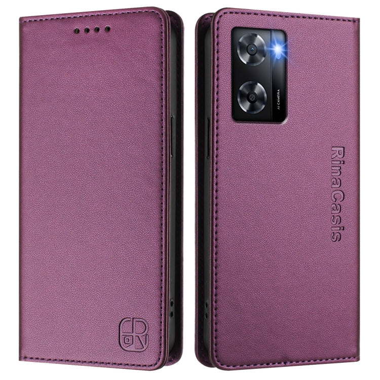 For OPPO A57 4G / A77 4G RC01 Dual-Folded Magnetic Suction RFID Leather Phone Case