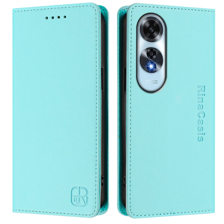 For OPPO A60 4G Global RC01 Dual-Folded Magnetic Suction RFID Leather Phone Case