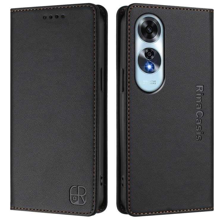 For OPPO A60 4G Global RC01 Dual-Folded Magnetic Suction RFID Leather Phone Case