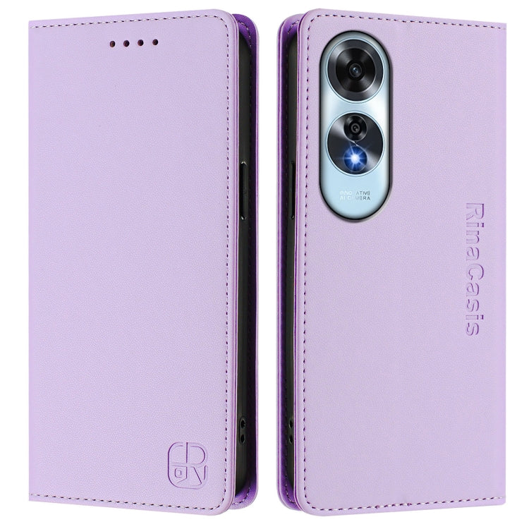 For OPPO A60 4G Global RC01 Dual-Folded Magnetic Suction RFID Leather Phone Case