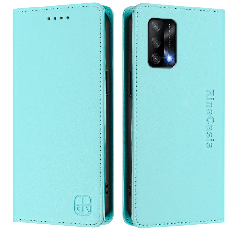 For OPPO A74 4G / F19 / F19s / A95 5G / 4G RC01 Dual-Folded Magnetic Suction RFID Leather Phone Case