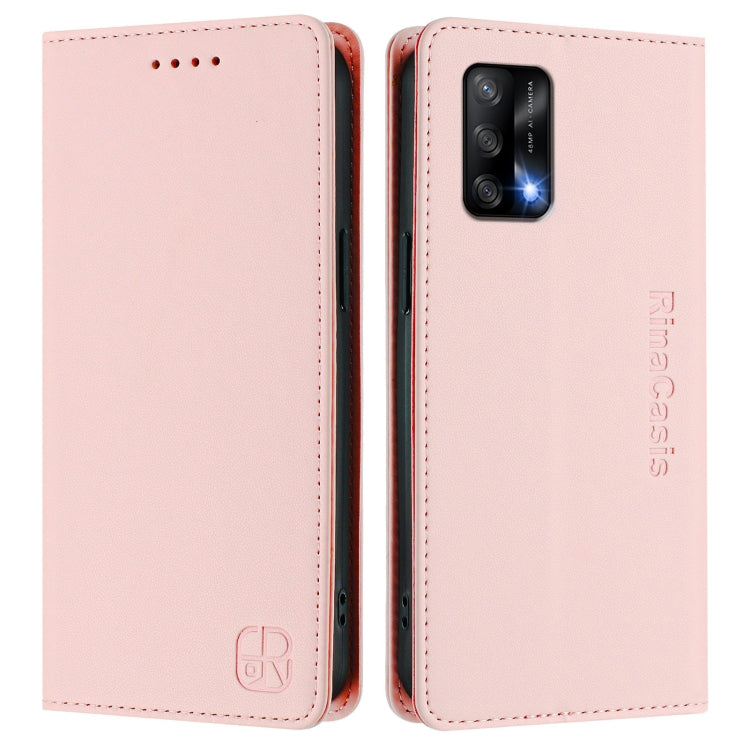 For OPPO A74 4G / F19 / F19s / A95 5G / 4G RC01 Dual-Folded Magnetic Suction RFID Leather Phone Case