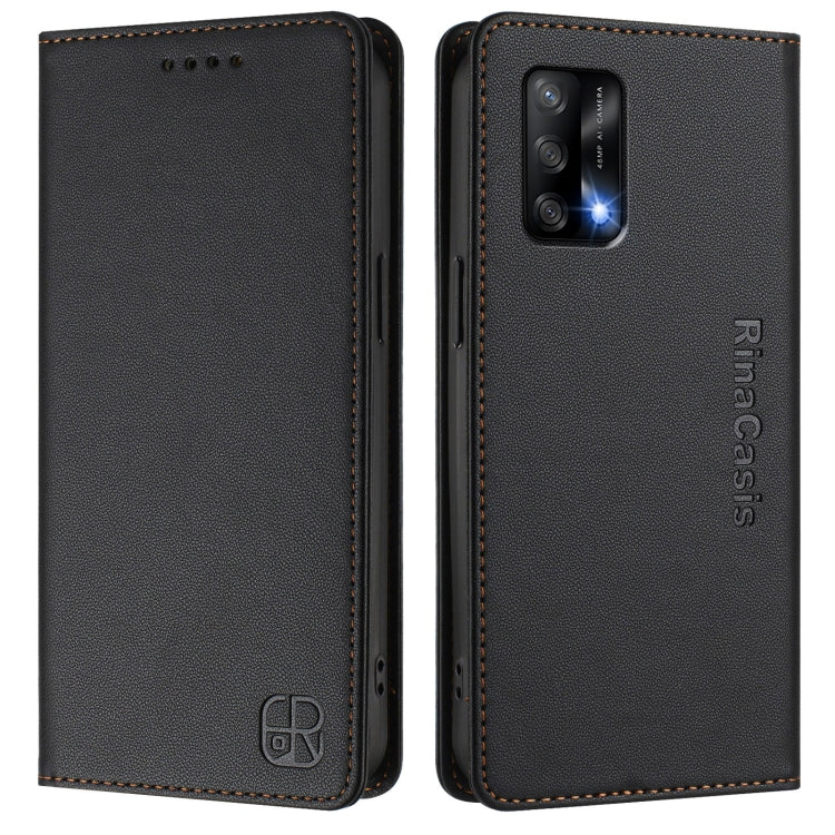 For OPPO A74 4G / F19 / F19s / A95 5G / 4G RC01 Dual-Folded Magnetic Suction RFID Leather Phone Case