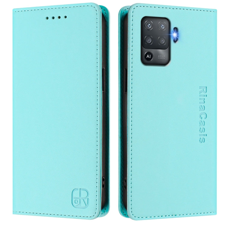 For OPPO F19 Pro RC01 Dual-Folded Magnetic Suction RFID Leather Phone Case