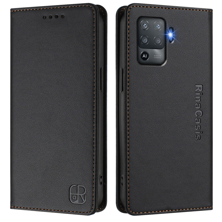 For OPPO F19 Pro RC01 Dual-Folded Magnetic Suction RFID Leather Phone Case