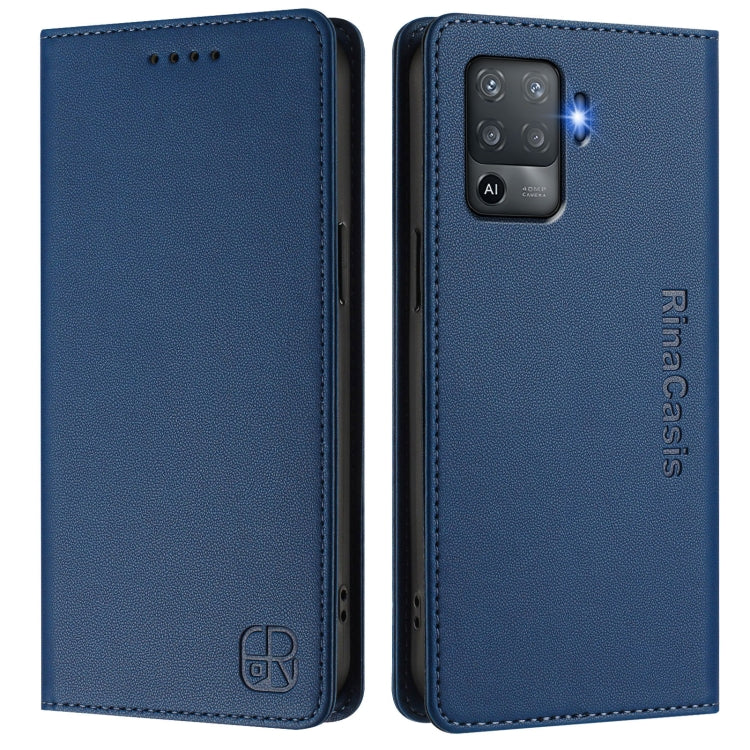 For OPPO F19 Pro RC01 Dual-Folded Magnetic Suction RFID Leather Phone Case