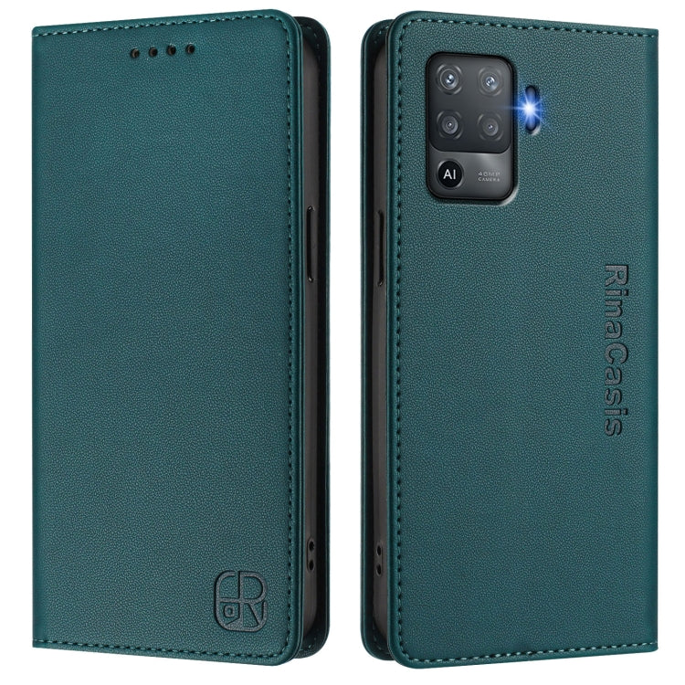 For OPPO F19 Pro RC01 Dual-Folded Magnetic Suction RFID Leather Phone Case