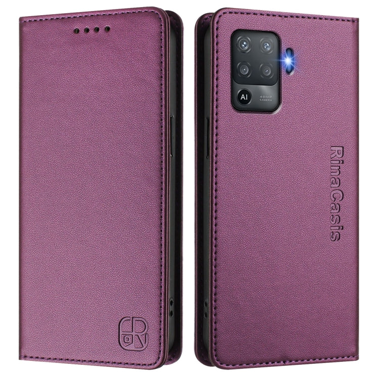 For OPPO F19 Pro RC01 Dual-Folded Magnetic Suction RFID Leather Phone Case