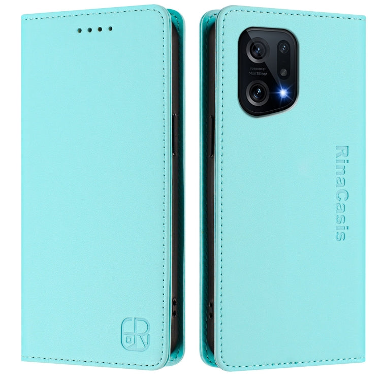 For OPPO Find X5 RC01 Dual-Folded Magnetic Suction RFID Leather Phone Case