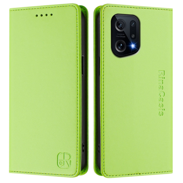 For OPPO Find X5 RC01 Dual-Folded Magnetic Suction RFID Leather Phone Case