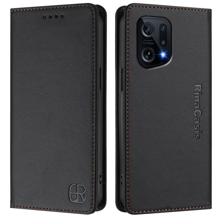 For OPPO Find X5 RC01 Dual-Folded Magnetic Suction RFID Leather Phone Case