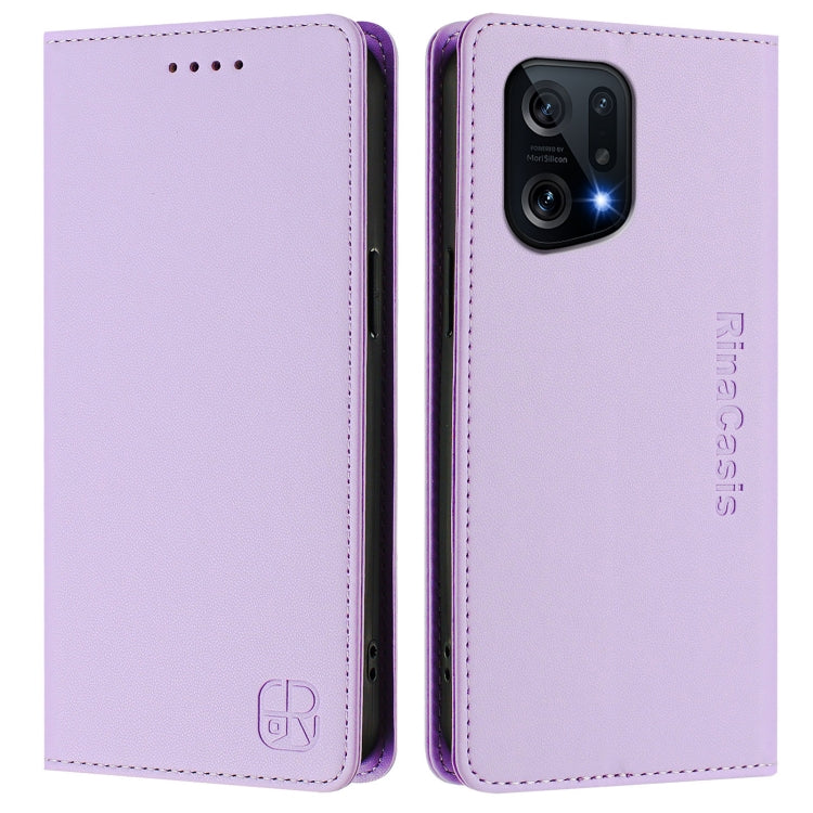 For OPPO Find X5 RC01 Dual-Folded Magnetic Suction RFID Leather Phone Case