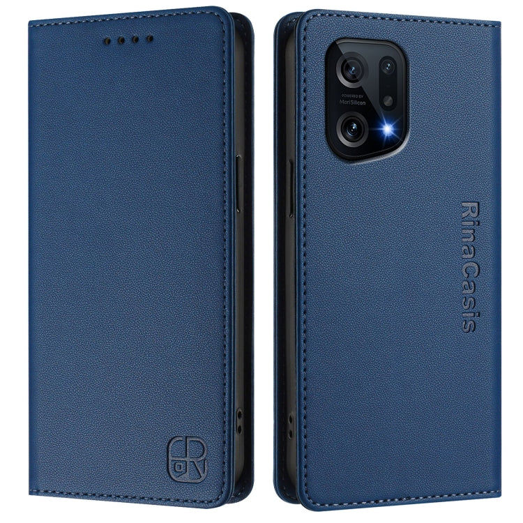For OPPO Find X5 RC01 Dual-Folded Magnetic Suction RFID Leather Phone Case