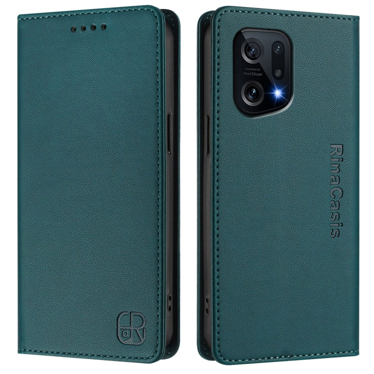 For OPPO Find X5 RC01 Dual-Folded Magnetic Suction RFID Leather Phone Case