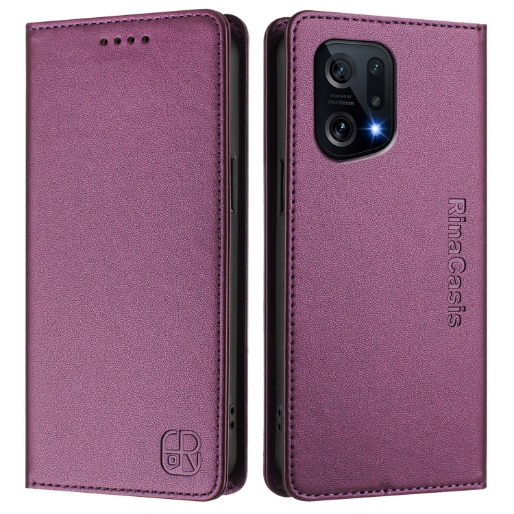 For OPPO Find X5 RC01 Dual-Folded Magnetic Suction RFID Leather Phone Case