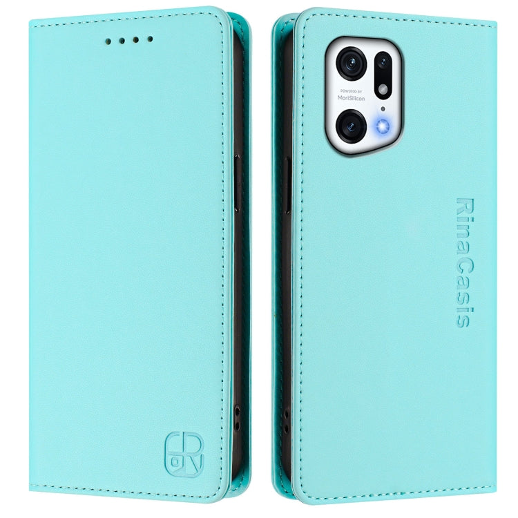 For OPPO Find X5 Pro RC01 Dual-Folded Magnetic Suction RFID Leather Phone Case