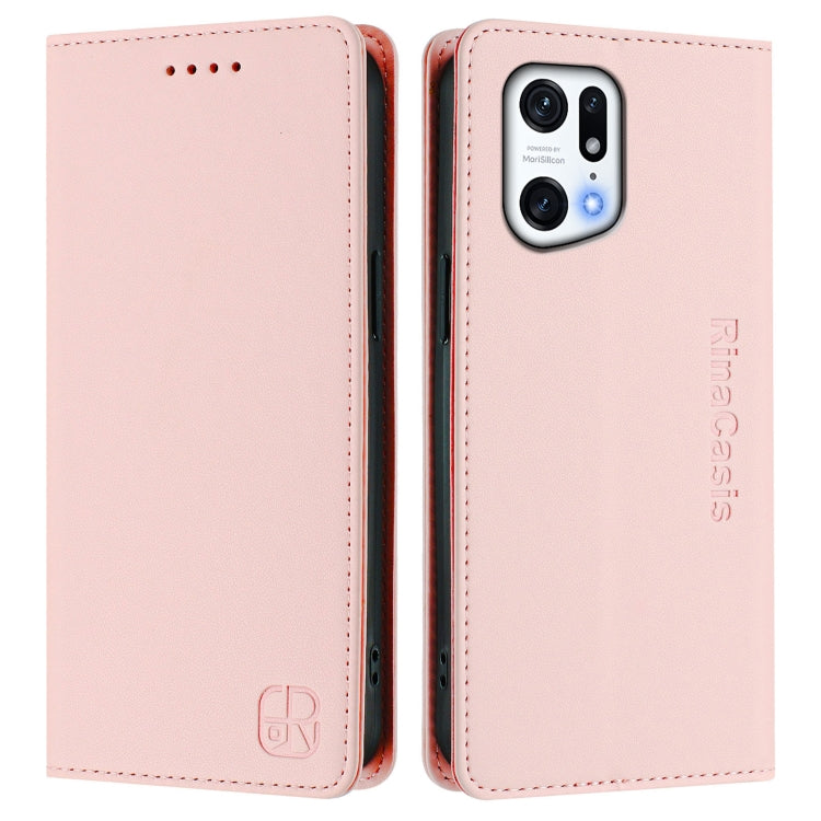 For OPPO Find X5 Pro RC01 Dual-Folded Magnetic Suction RFID Leather Phone Case