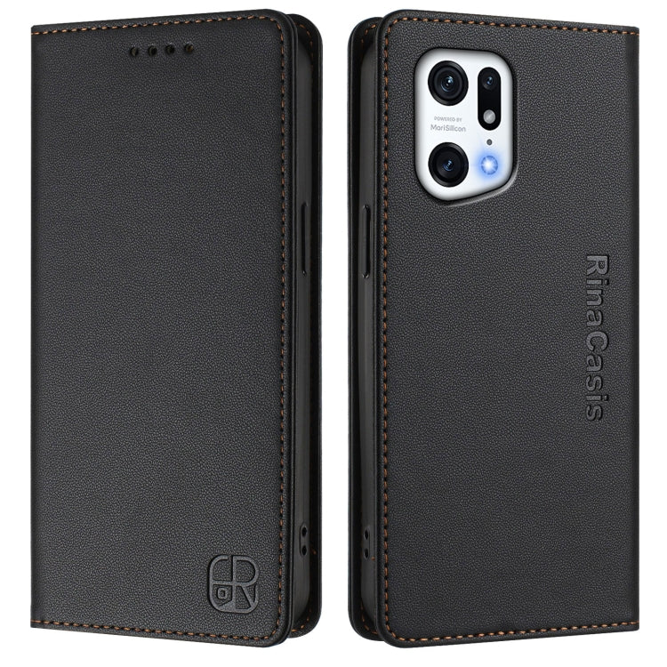 For OPPO Find X5 Pro RC01 Dual-Folded Magnetic Suction RFID Leather Phone Case
