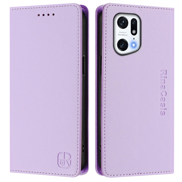 For OPPO Find X5 Pro RC01 Dual-Folded Magnetic Suction RFID Leather Phone Case