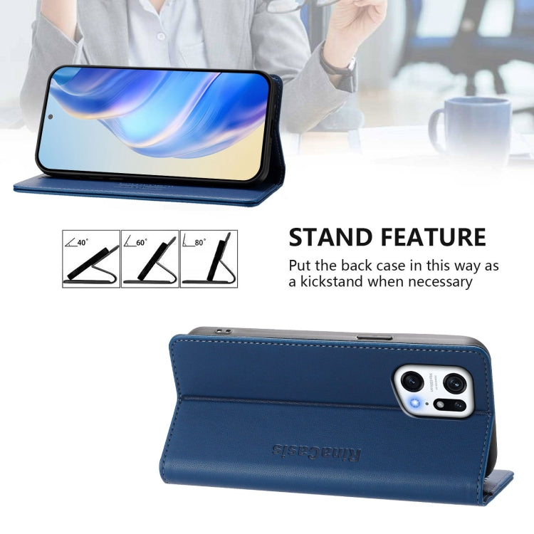 For OPPO Find X5 Pro RC01 Dual-Folded Magnetic Suction RFID Leather Phone Case