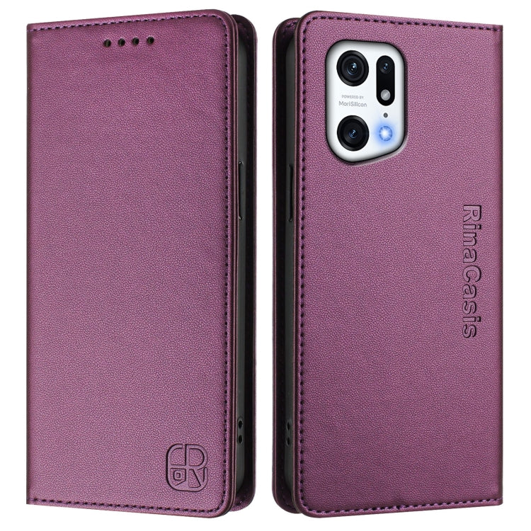 For OPPO Find X5 Pro RC01 Dual-Folded Magnetic Suction RFID Leather Phone Case