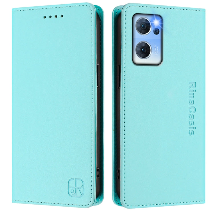 For OPPO Reno7 5G Global / Find X5 Lite RC01 Dual-Folded Magnetic Suction RFID Leather Phone Case