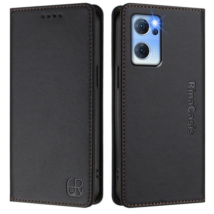 For OPPO Reno7 5G Global / Find X5 Lite RC01 Dual-Folded Magnetic Suction RFID Leather Phone Case
