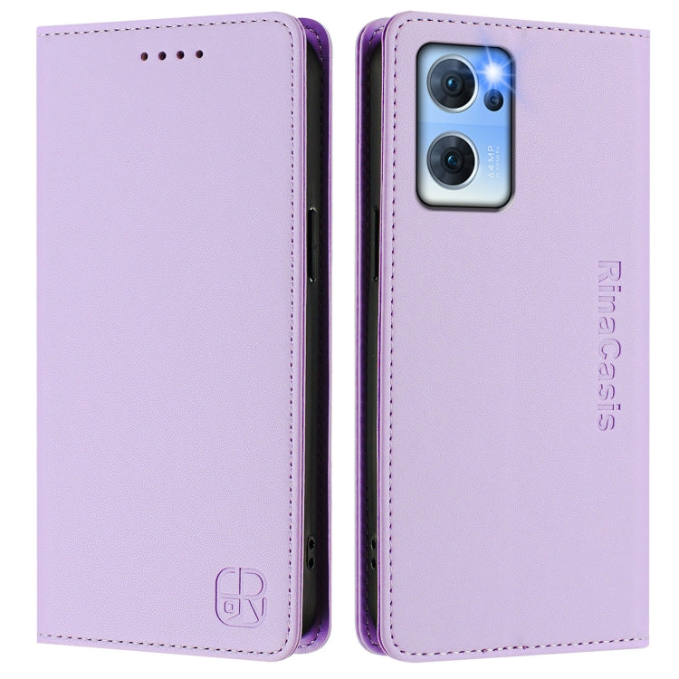 For OPPO Reno7 5G Global / Find X5 Lite RC01 Dual-Folded Magnetic Suction RFID Leather Phone Case