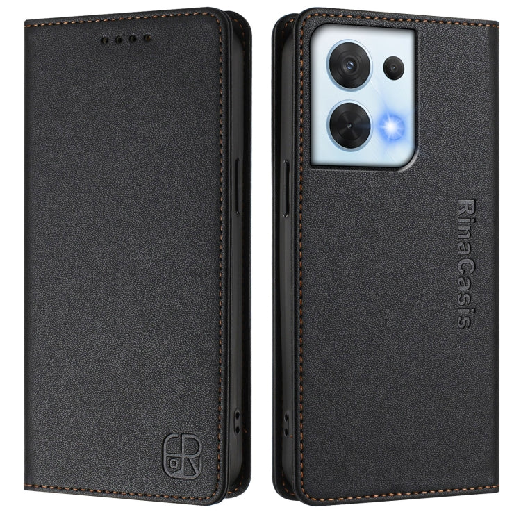 For OPPO Reno8 5G RC01 Dual-Folded Magnetic Suction RFID Leather Phone Case