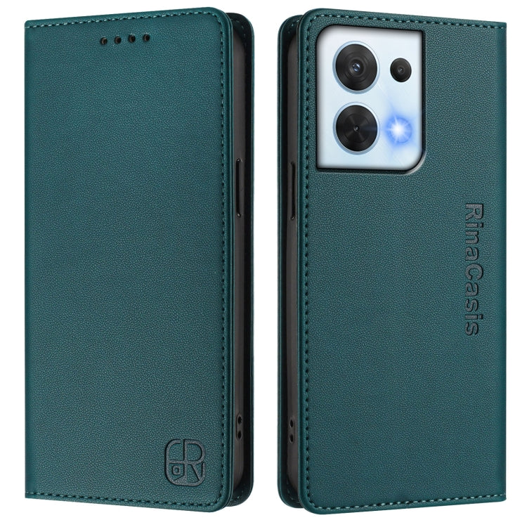 For OPPO Reno8 5G RC01 Dual-Folded Magnetic Suction RFID Leather Phone Case