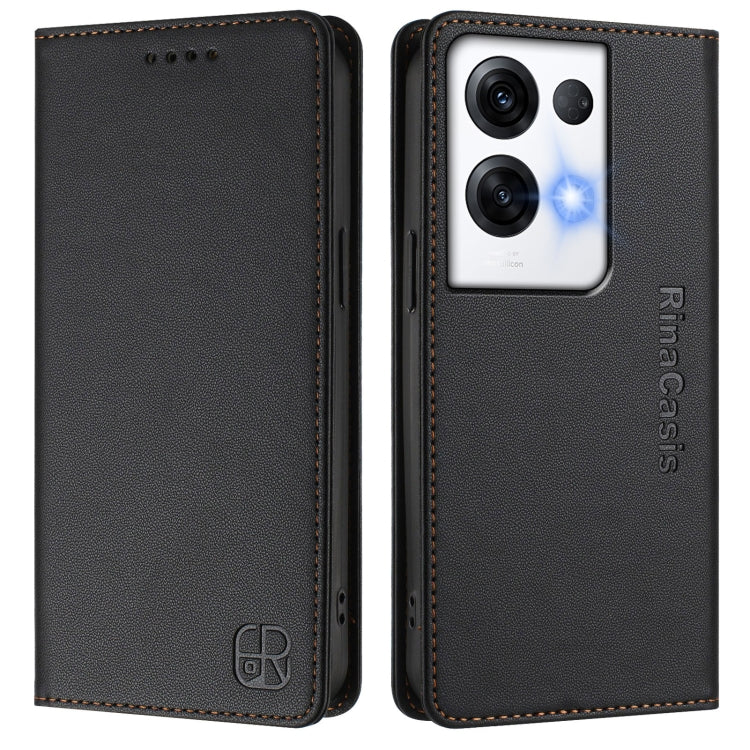 For OPPO Reno8 Pro 5G Global RC01 Dual-Folded Magnetic Suction RFID Leather Phone Case