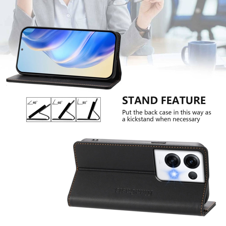 For OPPO Reno8 Pro 5G Global RC01 Dual-Folded Magnetic Suction RFID Leather Phone Case