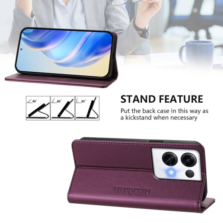 For OPPO Reno8 Pro 5G Global RC01 Dual-Folded Magnetic Suction RFID Leather Phone Case