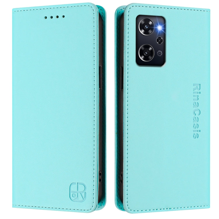 For OPPO Reno9 A RC01 Dual-Folded Magnetic Suction RFID Leather Phone Case