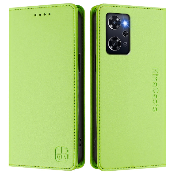 For OPPO Reno9 A RC01 Dual-Folded Magnetic Suction RFID Leather Phone Case
