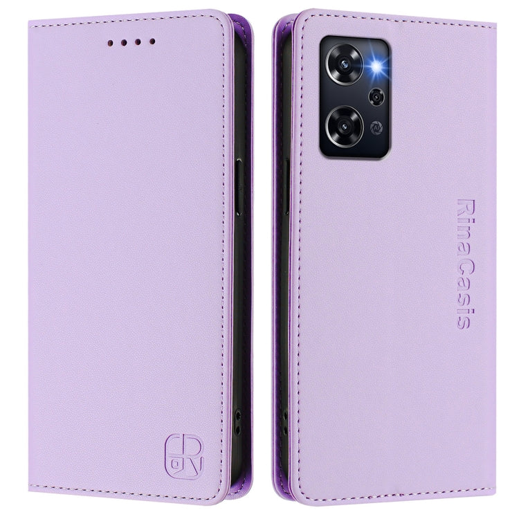 For OPPO Reno9 A RC01 Dual-Folded Magnetic Suction RFID Leather Phone Case