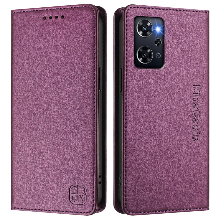 For OPPO Reno9 A RC01 Dual-Folded Magnetic Suction RFID Leather Phone Case