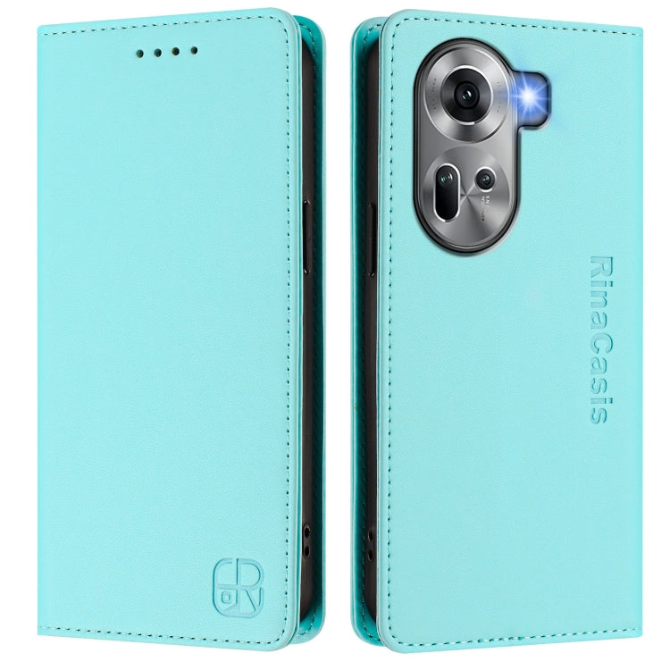 For OPPO Reno11 5G Global RC01 Dual-Folded Magnetic Suction RFID Leather Phone Case