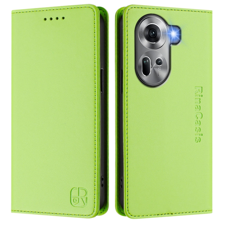 For OPPO Reno11 5G Global RC01 Dual-Folded Magnetic Suction RFID Leather Phone Case
