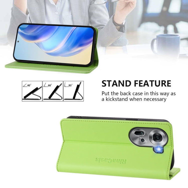 For OPPO Reno11 5G Global RC01 Dual-Folded Magnetic Suction RFID Leather Phone Case