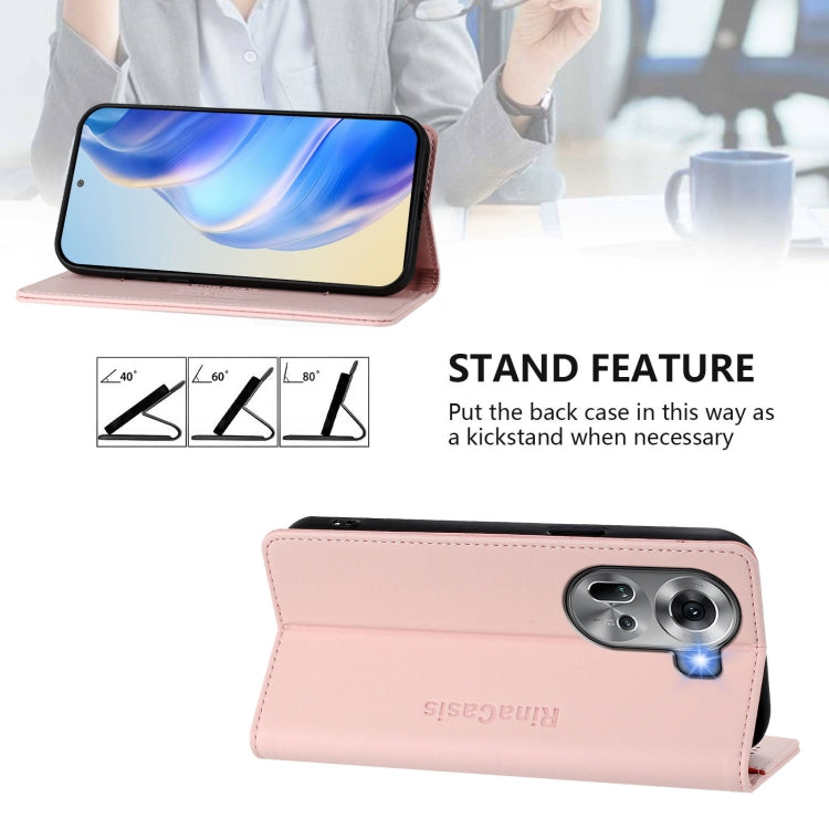 For OPPO Reno11 5G Global RC01 Dual-Folded Magnetic Suction RFID Leather Phone Case