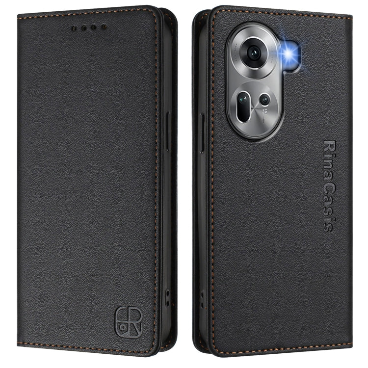 For OPPO Reno11 5G Global RC01 Dual-Folded Magnetic Suction RFID Leather Phone Case
