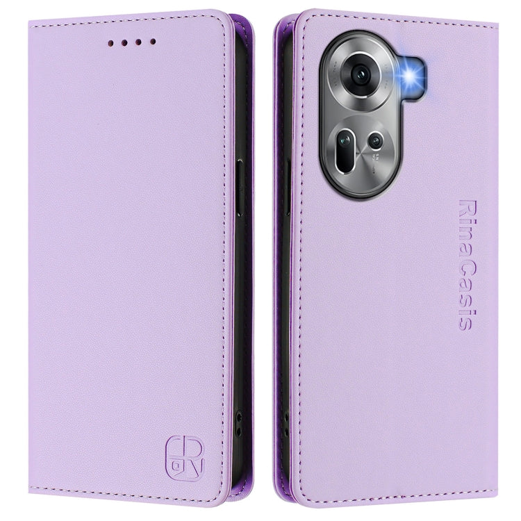 For OPPO Reno11 5G Global RC01 Dual-Folded Magnetic Suction RFID Leather Phone Case