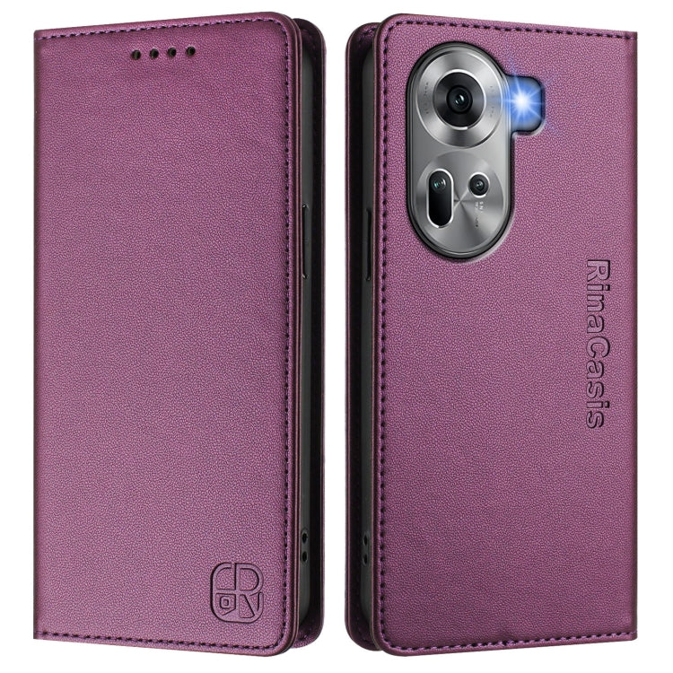 For OPPO Reno11 5G Global RC01 Dual-Folded Magnetic Suction RFID Leather Phone Case